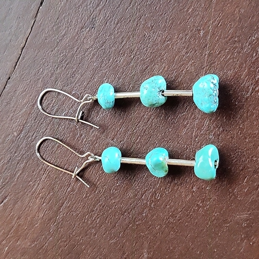 Turquoise Sterling Silver Three Stone Earrings
